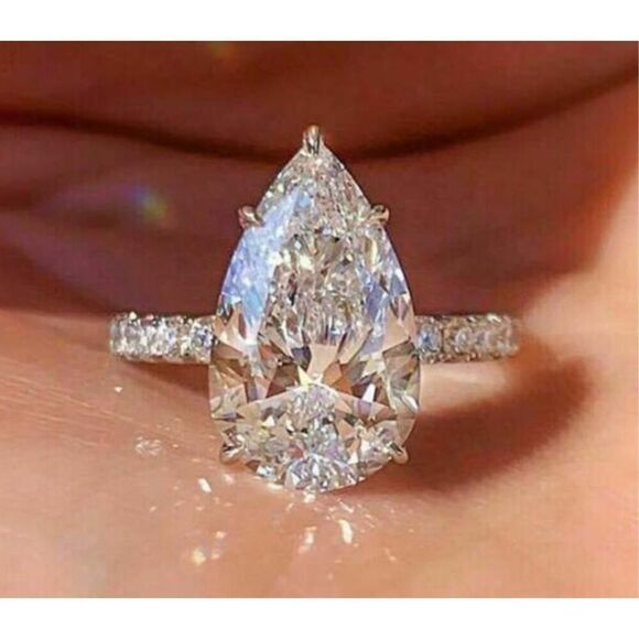 Rose Gold Pear Solitaire Ring - Picture 1 of 9